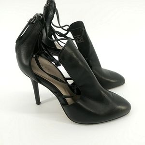 Zara Woman Genuine Leather Strappy Heeled Black Booties 35